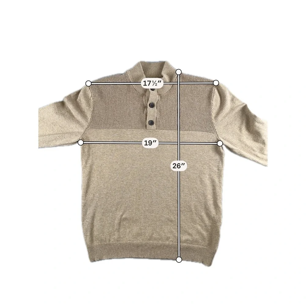 Club Room Mock Neck 3-Button 100% Cotton Pullover Mens Sweater Brown Size Medium